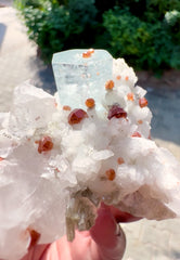 Blue Aquamarine with Spessartine Garnet, Quartz and Albite from Shigar valley Pakistan - 103 grams