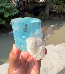 Top Grade Gemmy Aquamarine on Albite and Quartz from Shigar valley Pakistan - 317 gram