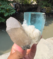 Top Grade Gemmy Aquamarine on Albite and Quartz from Shigar valley Pakistan - 317 gram