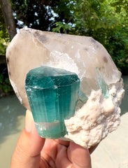 Indicolite Blue Tourmaline with Pink Apaite on Quartz from Kunar, valley Afghanistan - 364 gram