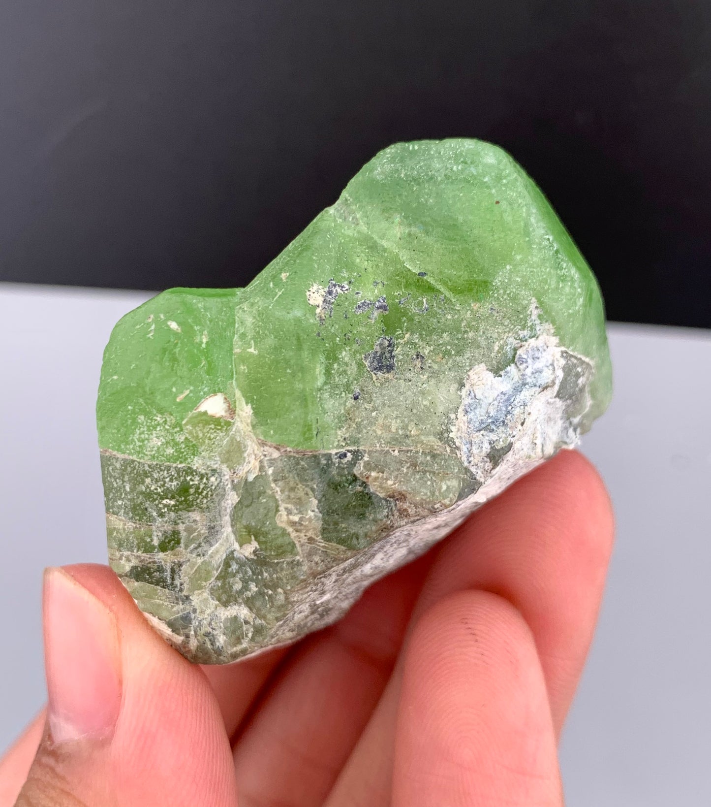 Lush Green Peridot Crystal With Magnetite From Pakistan - 60 Grams
