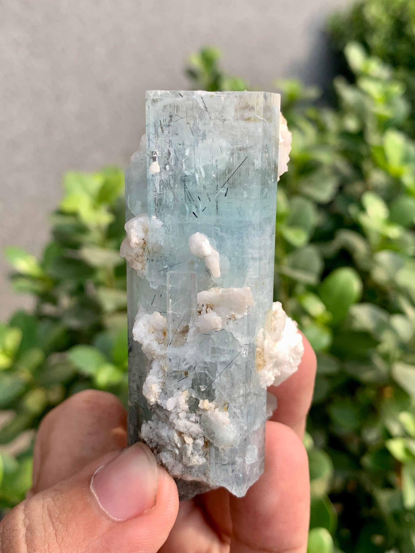 Blue Aquamarine Crystals With Schorl Spray And Feldspar From Pakistan - 92 Grams