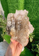 Pink Rose Quartz Strip on Lustrous Elestial Smoky Quartz from Paprok Afghanistan - 927 grams