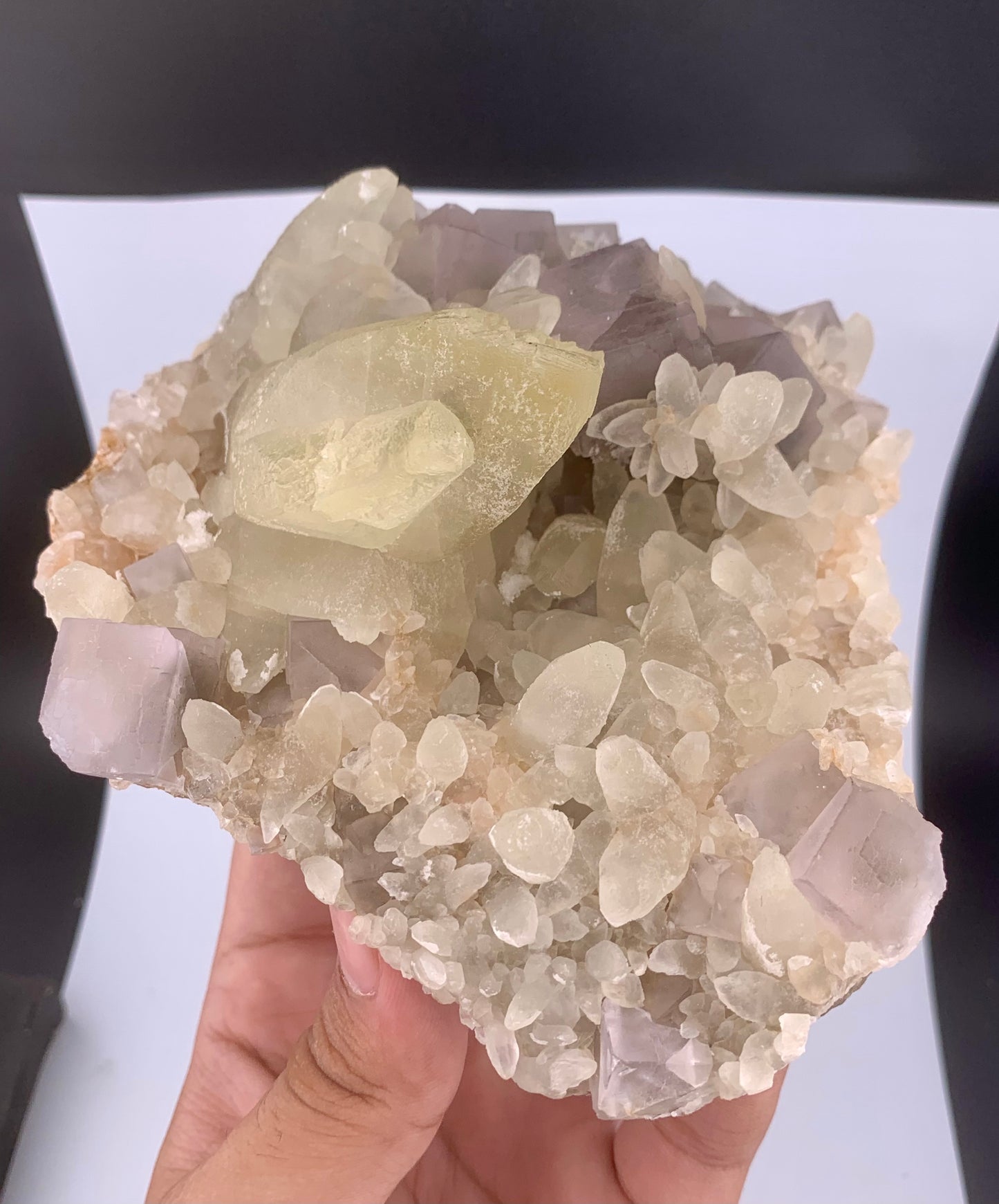Purple Phantom Fluorite Crystal With Calcite From Pakistan - 611 Gram