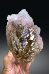 Natural Rose Quartz Strip on Lustrous Elestial Smoky Quartz from Paprok Afghanistan - 760 grams