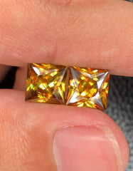 Sparkling Full Fire Titanite Sphene Perfect Pair, Loose Gemstone, Princes Cut Faceted Rare Sphene - 6.70 CT