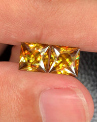 Sparkling Full Fire Titanite Sphene Perfect Pair, Loose Gemstone, Princes Cut Faceted Rare Sphene - 6.70 CT