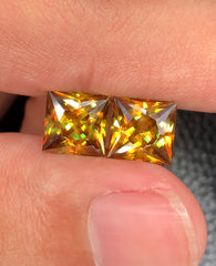 Sparkling Full Fire Titanite Sphene Perfect Pair, Loose Gemstone, Princes Cut Faceted Rare Sphene - 6.70 CT