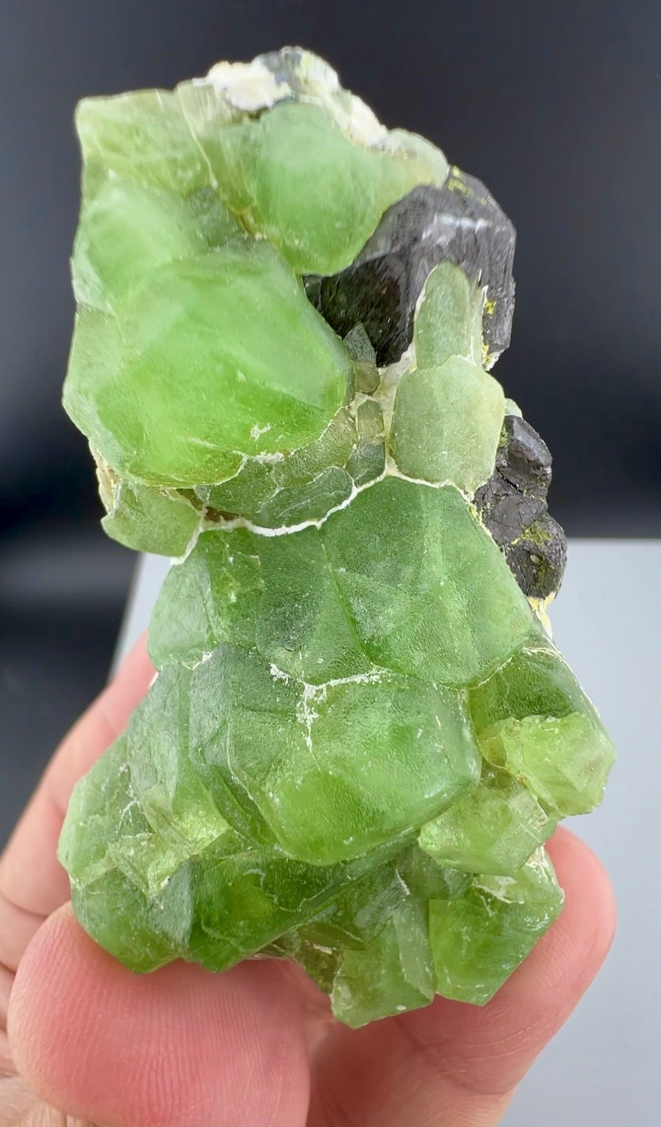 Green Peridot Crystals With Magnetite From Pakistan - 97 Grams