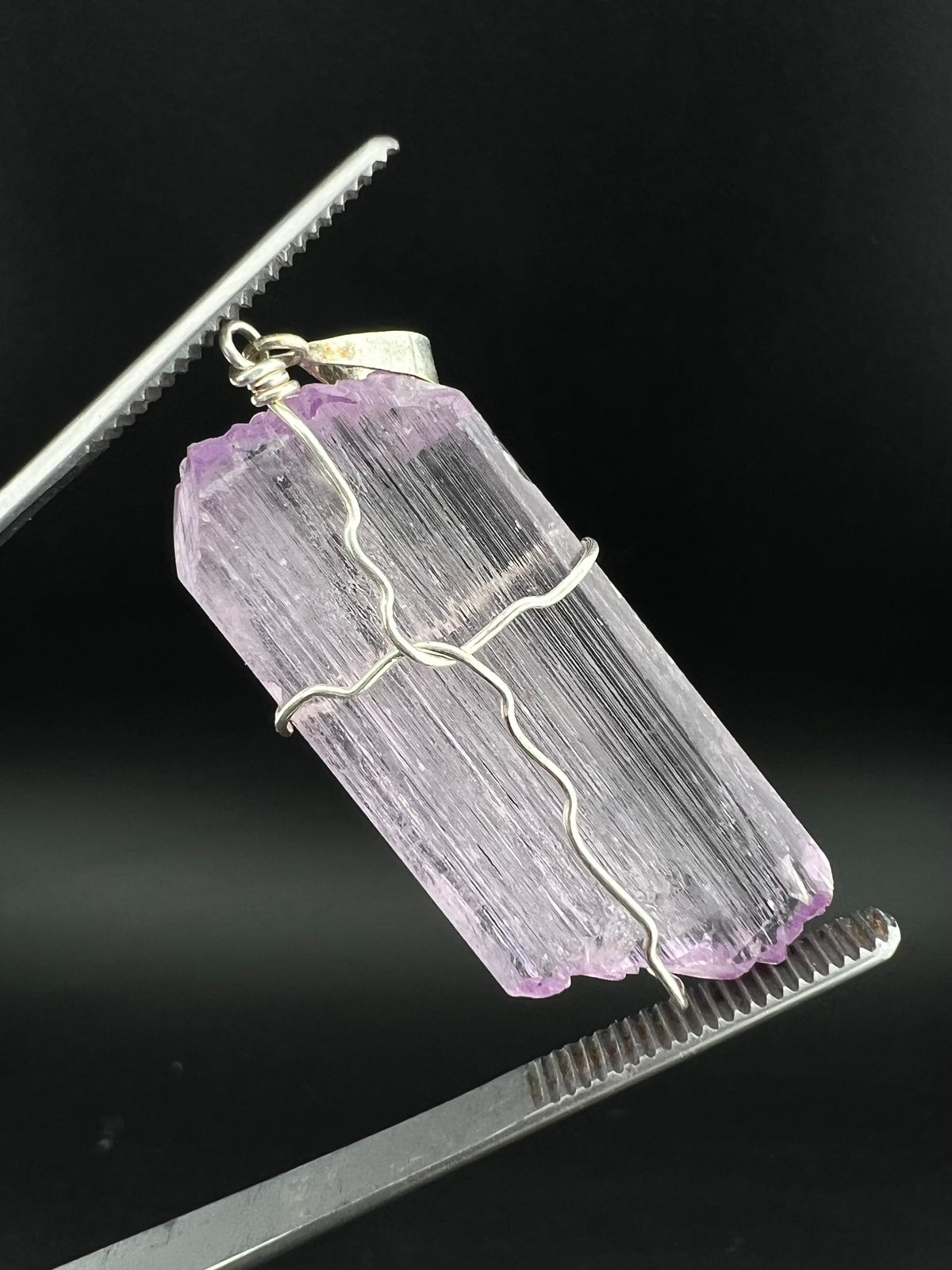 Natural Pink Kunzite Crystal Pendant, Raw Kunzite Wire Wrapped Jewelry - 11 Grams