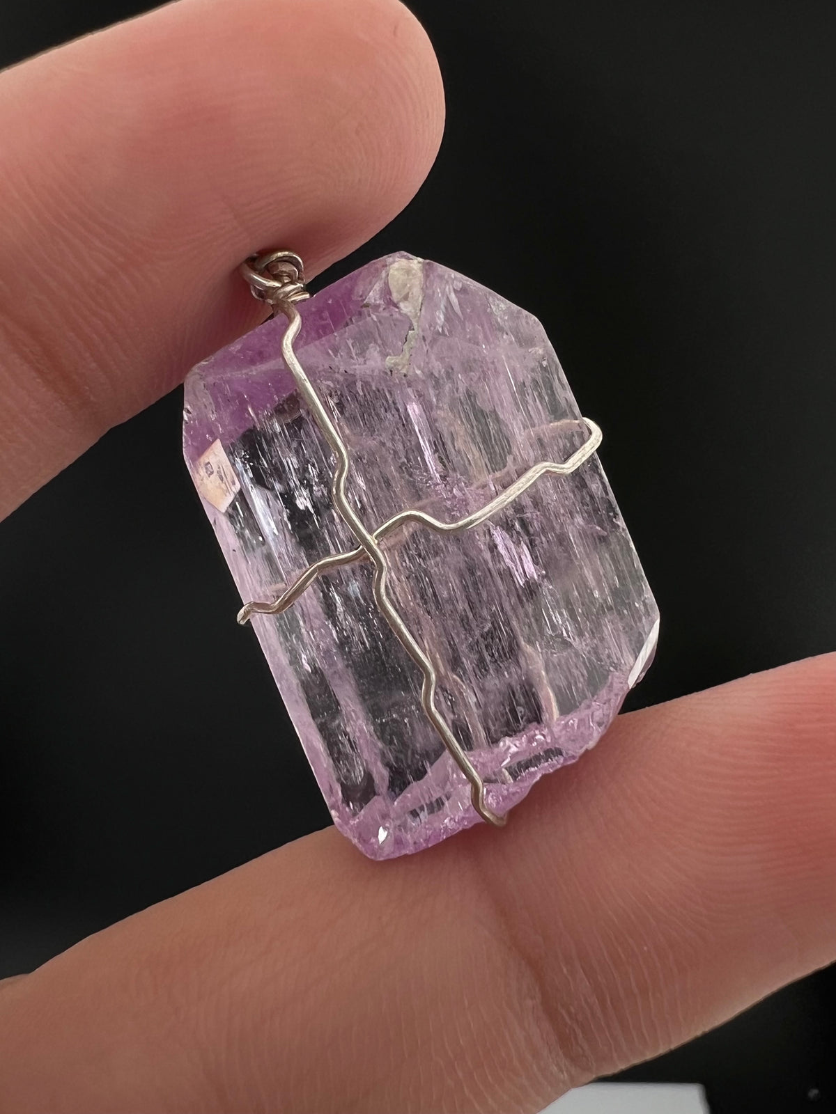 Natural Pink Kunzite Crystal Pendant, Raw Kunzite Wire Wrapped Jewelry 12g