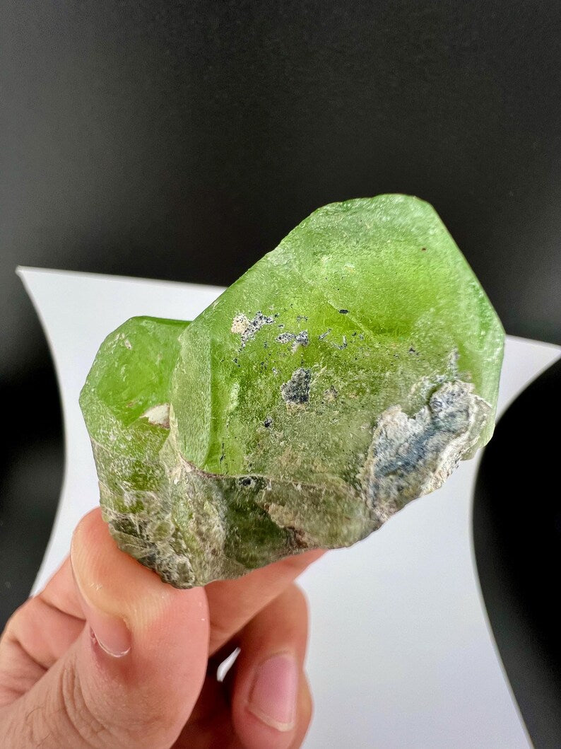 Green Peridot Crystal with Magnetite from Pakistan - 60 Grams