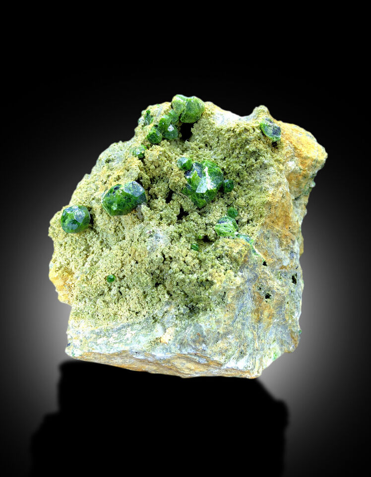 natural green garnet matrix display
large demantoid garnet specimen 626 grams