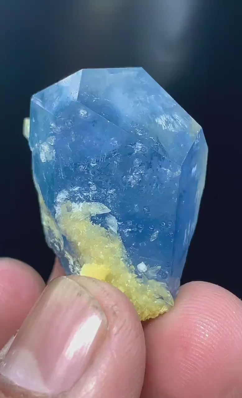 Natural Terminated Blue Celestine Crystal With Calcite, CelestineSpecimen, Celestine from Baghdis, Afghanistan - 30 gram
