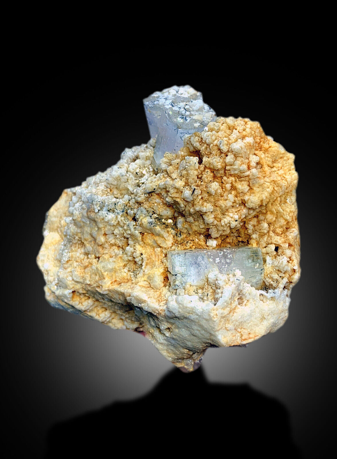 rare beryl crystal with feldspar matrix
aquamarine morganite crystal association
premium AquaMorganite mineral display piece