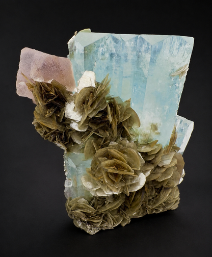Aquamarine with Pink Fluorite and Mica Specimen from Pakistan, Collector Crystal, 301 gram