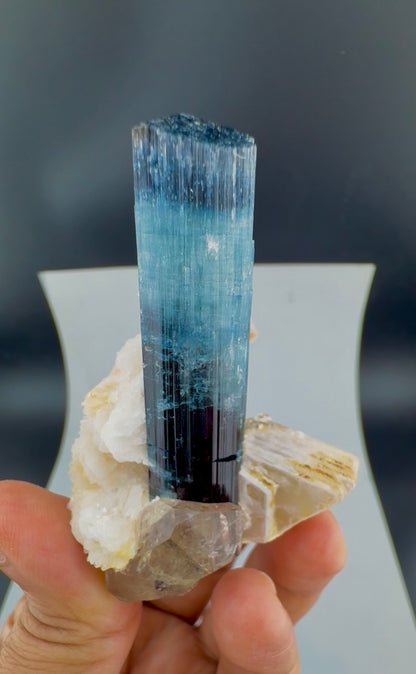 Indicolite Blue Tourmaline with Smoky Quartz, Albite and Mica from Afghanistan, 64 gram