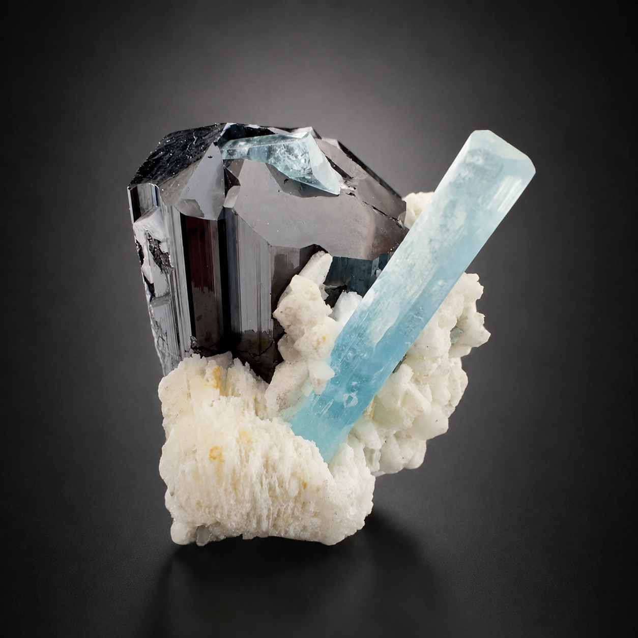 Natural Aquamarine with Black Tourmaline Schorl and Feldspar from Afghanistan, 210 gram