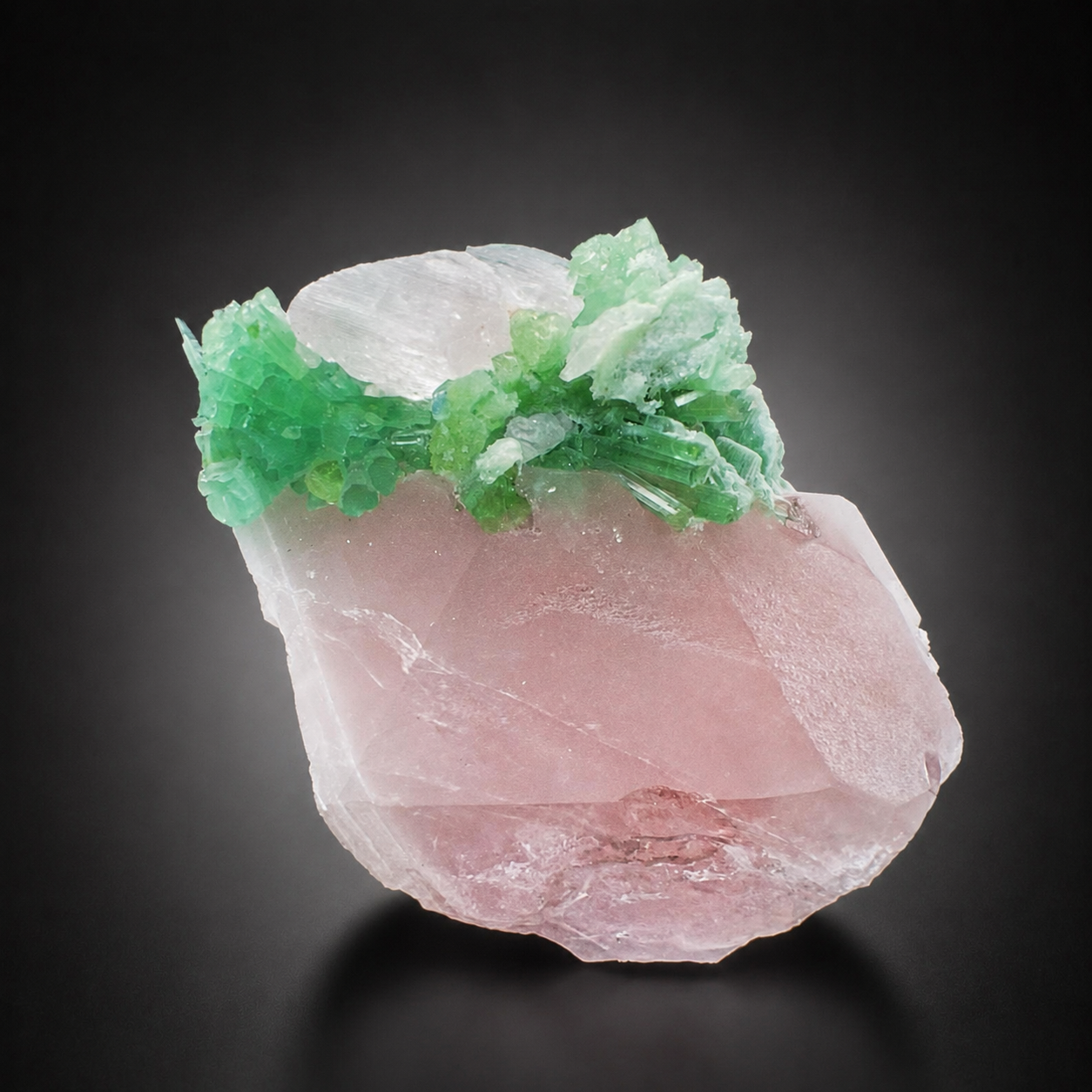 Natural Pink Morganite with Lilac Kunzite and Green Tourmaline Cluster from Afghanistan, 291 gram