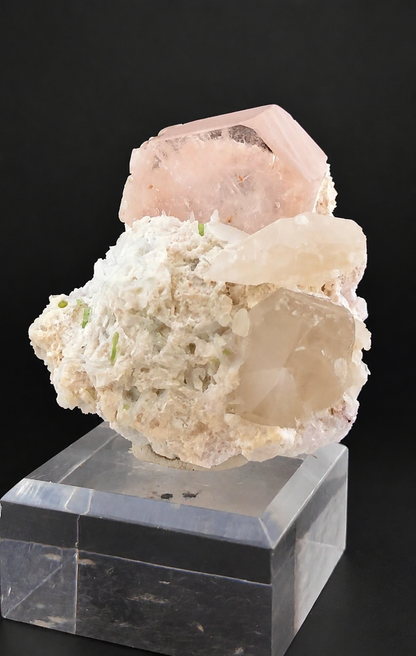 Natural Morganite Crystal with Green Tourmalines, Quartz, Albite and Microlite from Afghanistan
