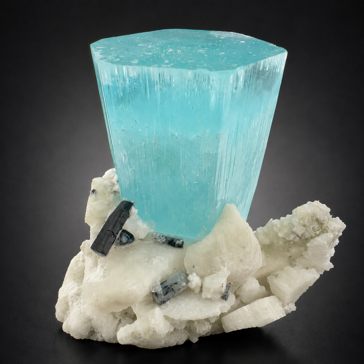 Natural Aquamarine Crystal with Schorl Tourmaline and Feldspar Matrix from Pakistan, 296 gram