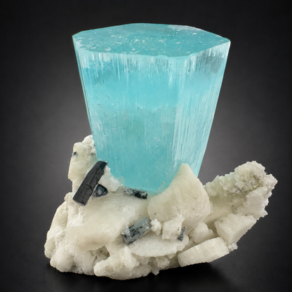 Natural Aquamarine Crystal with Schorl Tourmaline and Feldspar Matrix from Pakistan, 296 gram