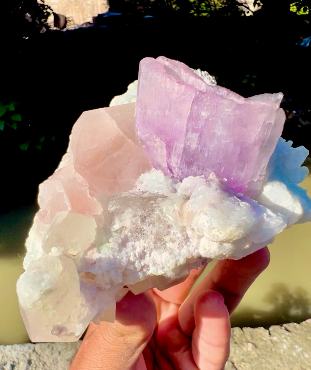 Kunzite with Morganite and Quartz on matrix, 620 gram