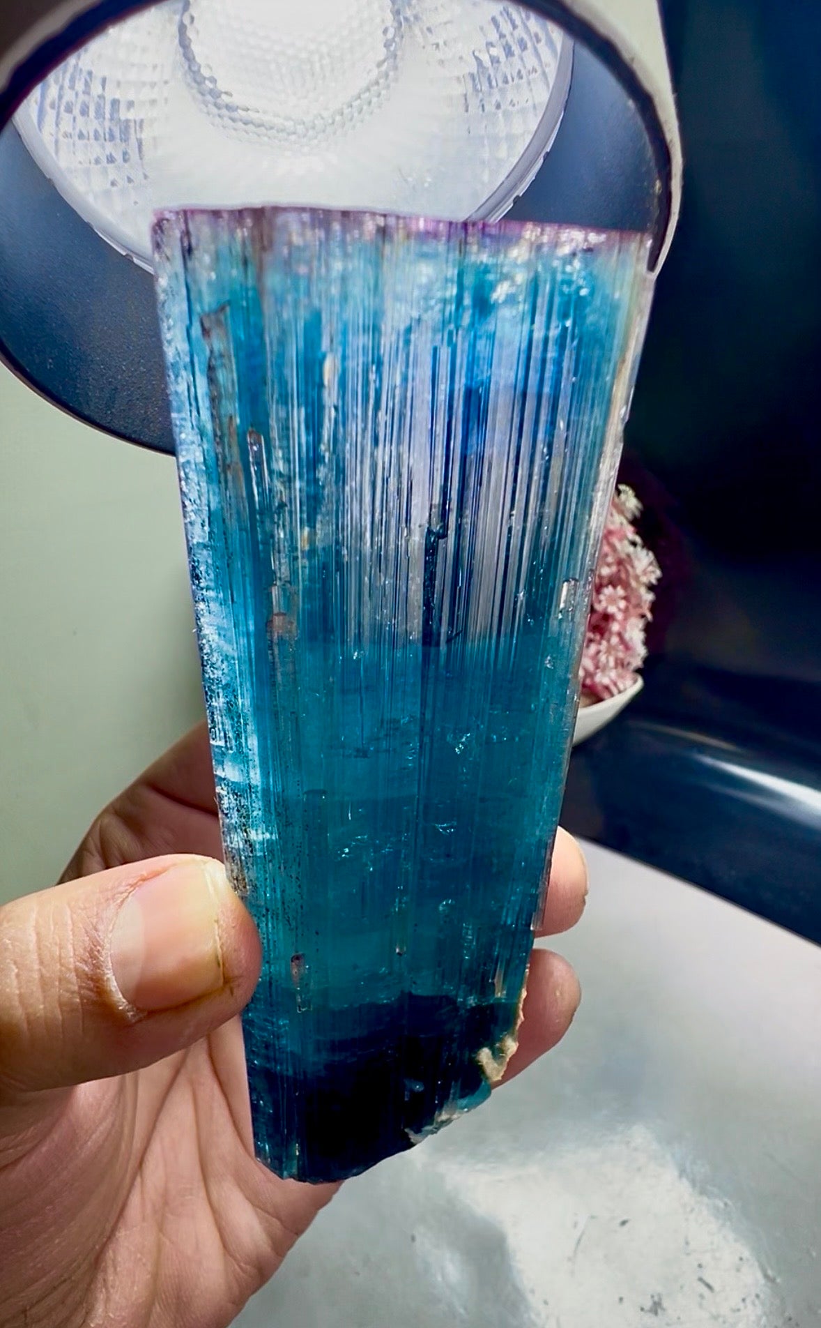 Pink Cap Indicolite Tourmaline crystal from Paprok Afghanistan , 381 gram