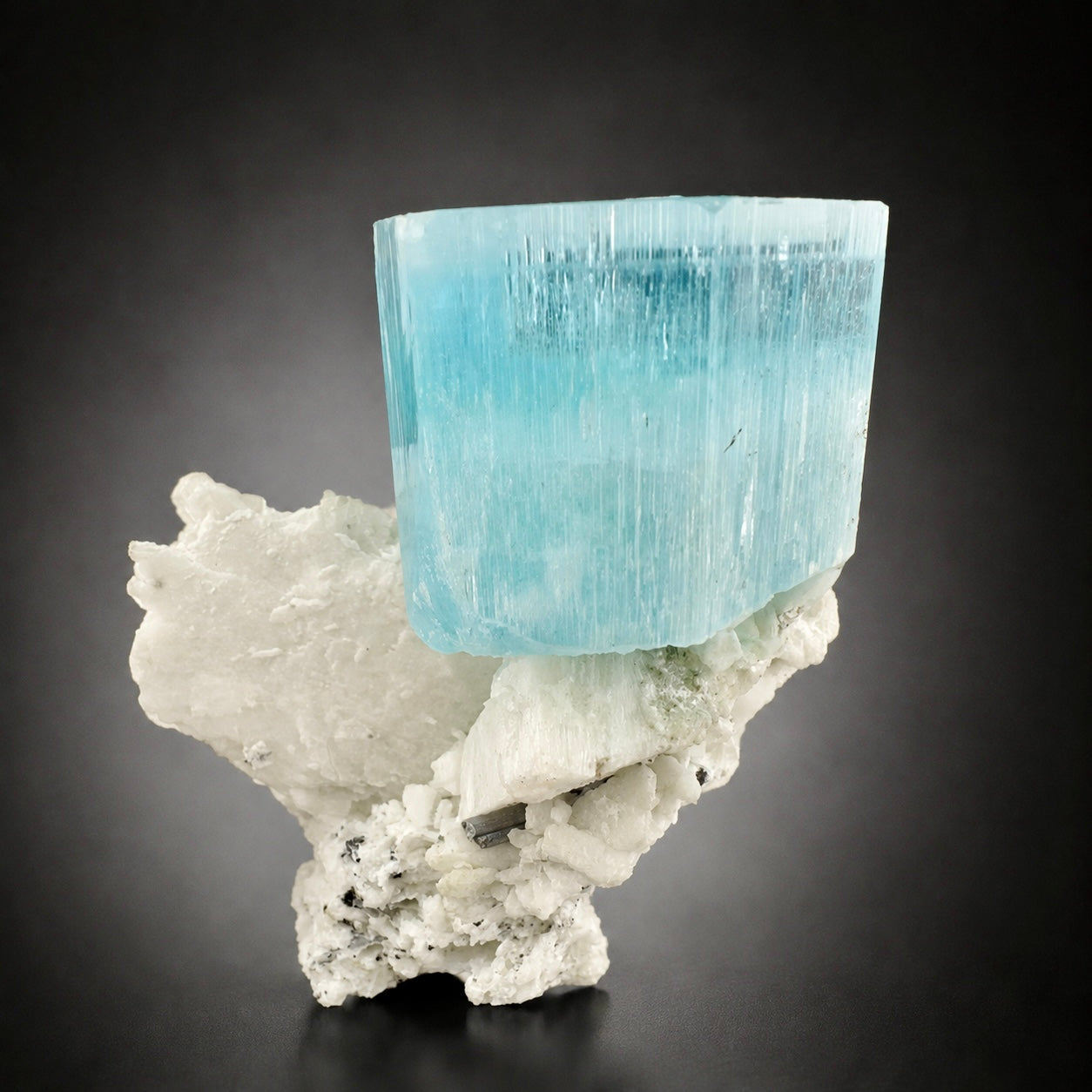 Natural Aquamarine Crystal with Schorl Tourmaline and Feldspar Matrix from Pakistan, 296 gram