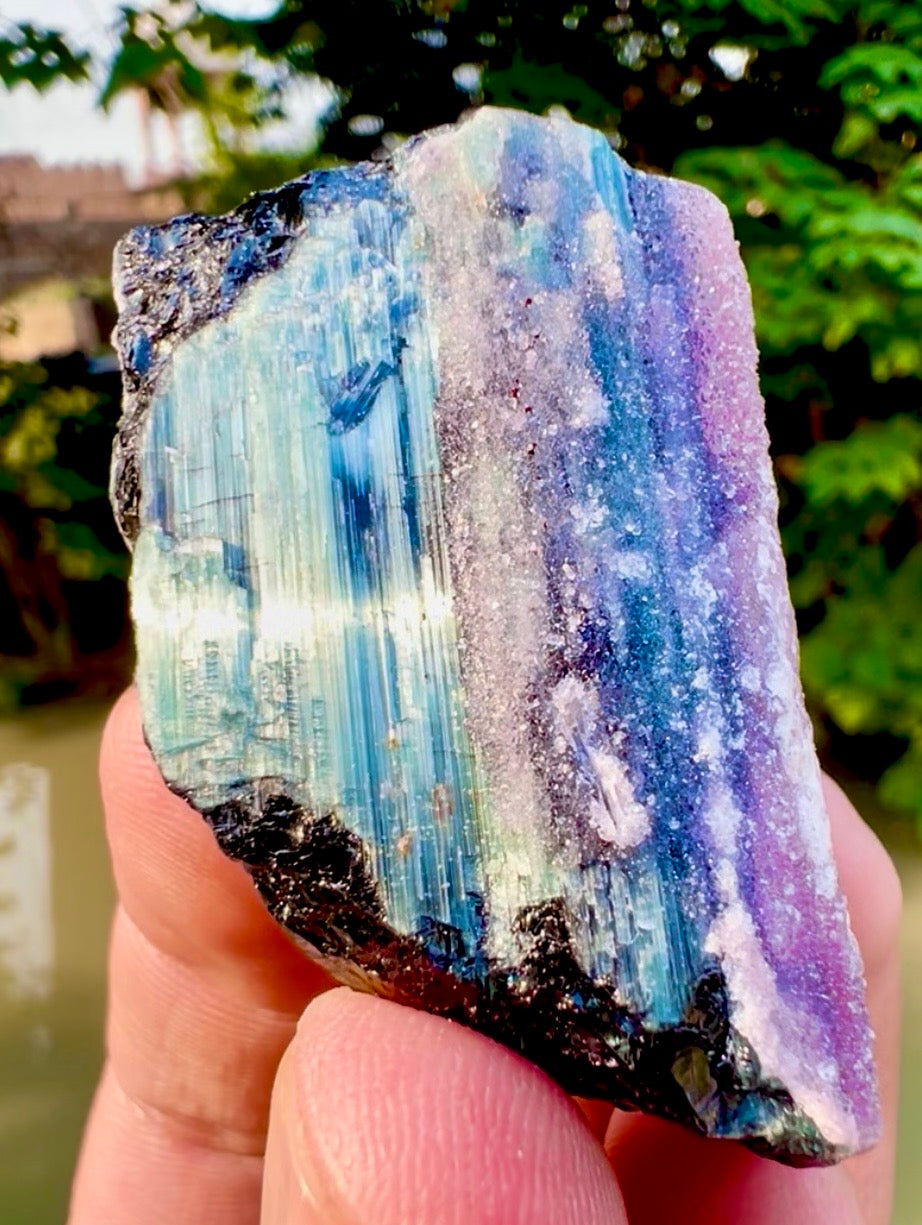 Crystallized Pink Rose Quartz on Cats Eye Tourmaline from Afghanistan - 60 gram