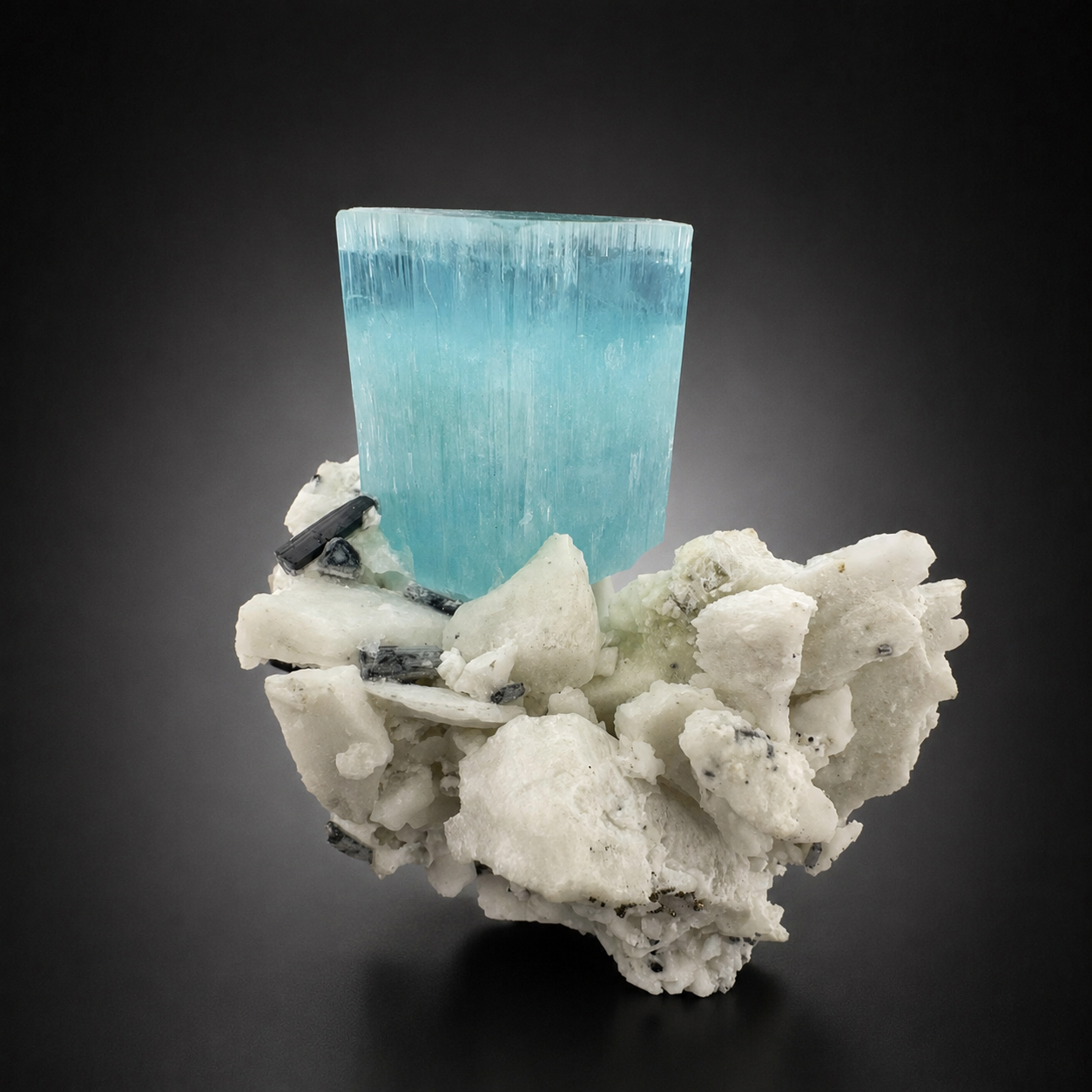 Natural Aquamarine Crystal with Schorl Tourmaline and Feldspar Matrix from Pakistan, 296 gram