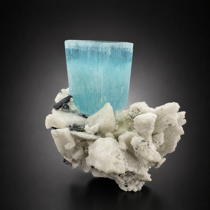 Natural Aquamarine Crystal with Schorl Tourmaline and Feldspar Matrix from Pakistan, 296 gram