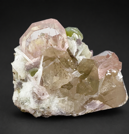 Morganite, Green Apatite, Smoky Quartz ans Clevelandite Albite Combo Specimen from Afghanistan, 266 gram