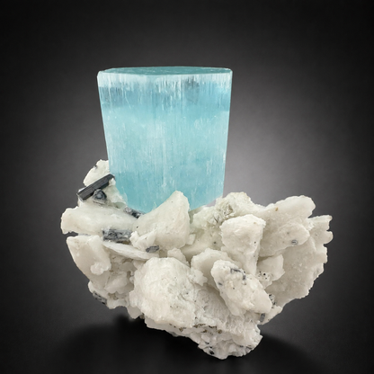 Natural Aquamarine Crystal with Schorl Tourmaline and Feldspar Matrix from Pakistan, 296 gram