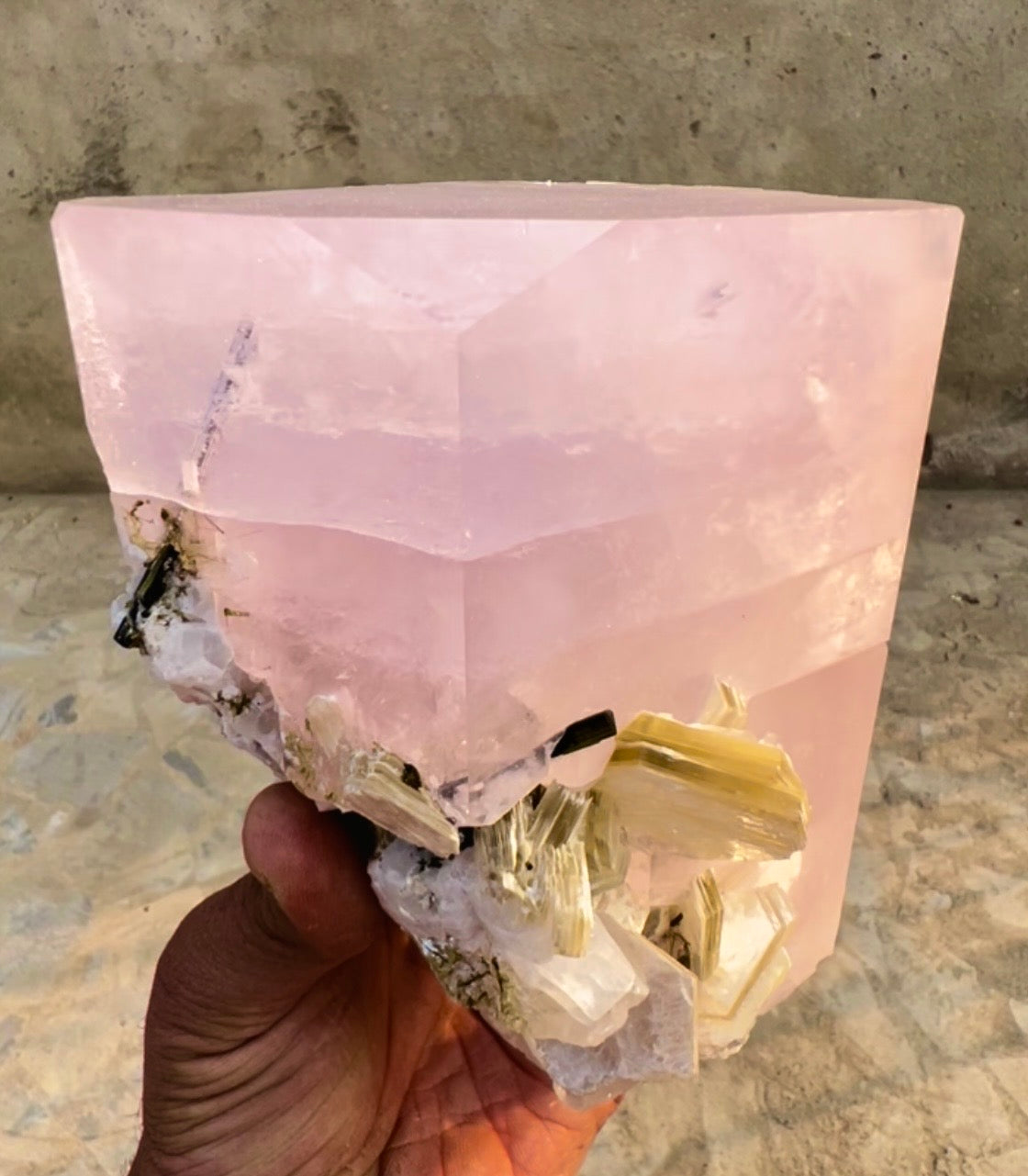 Pink Morganite crystal with Tourmalines and Mica from Pakistan, 2339 gram