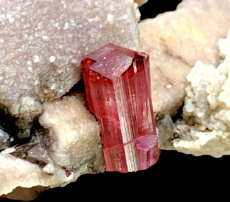 Rubelite Pink Tourmaline Crystal with Smoky Quartz and Feldspar, Tourmaline Specimen, Tourmaline for sale, Tourmaline from Paprok, 195 gram