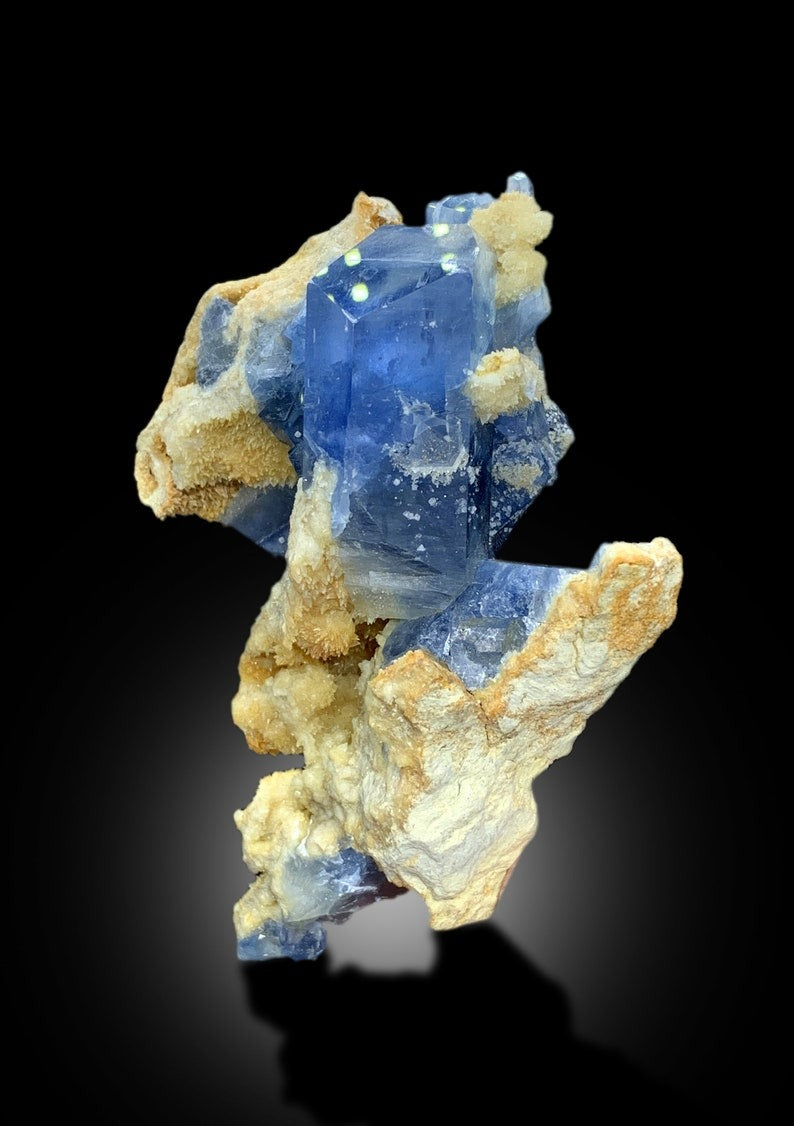 Natural Blue Celestine Crystals with Yellow Calcite Mineral Specimen from Baghdis, Afghanistan - 375 gram