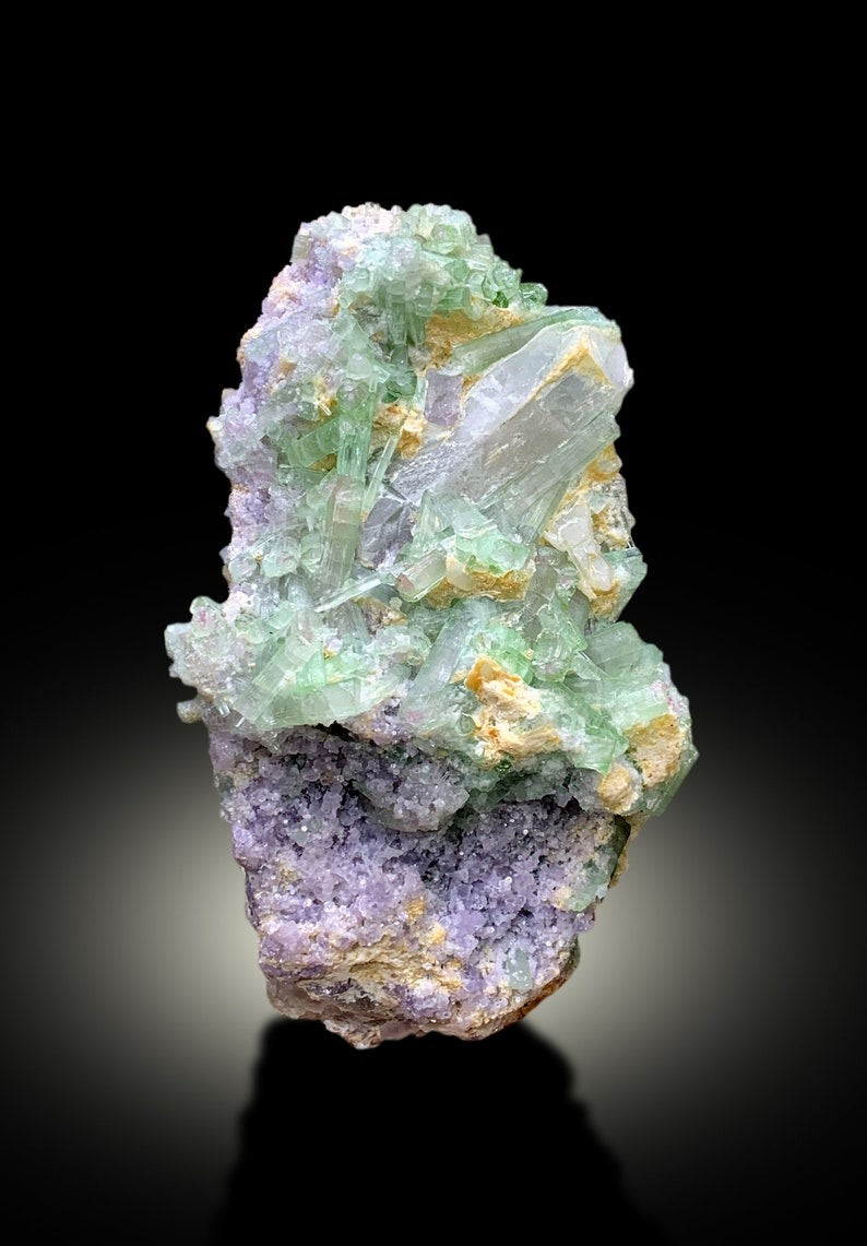 Natural Bicolor Tourmaline Cluster with Quartz and Lepidolite, Tourmaline Specimen, Raw Mineral, Tourmaline from Afghanistan - 823 gram