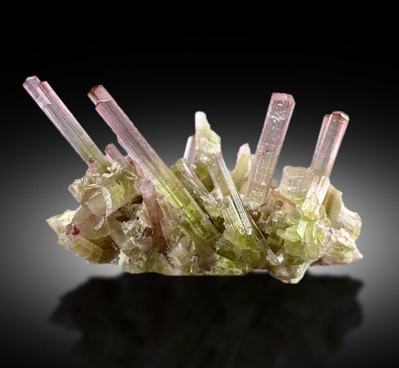 Exquisite Bicolor Tourmaline Cluster on Matrix, Tourmaline Specimen, Tourmaline from Paprok Afghanistan - 56 gram