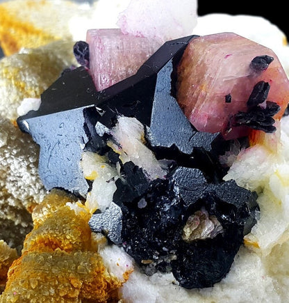 Pink Apatite Crystals with Tantalite , Schorl and Albite Mineral Specimen from Skardu Pakistan, 349 g, 92*82 mm