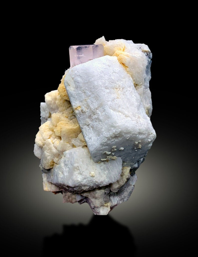 Natural Pink Color Morganite Crystal with Rare Tantalite and Feldspar, Morganite Specimen, Morganite from Skardu Pakistan - 452 gram