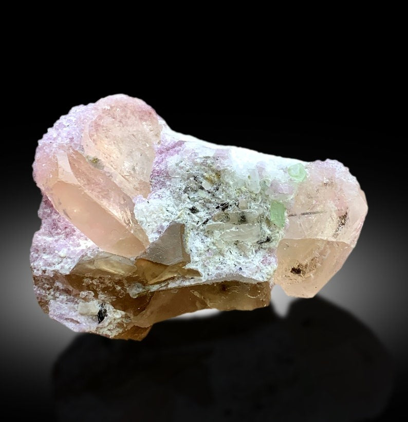 Peach Pink Color Morganite Crystals with Tourmalines, Pink Lepidolite and Smoky Quartz, Morganite Specimen from Dara-i-Pech Afghanistan