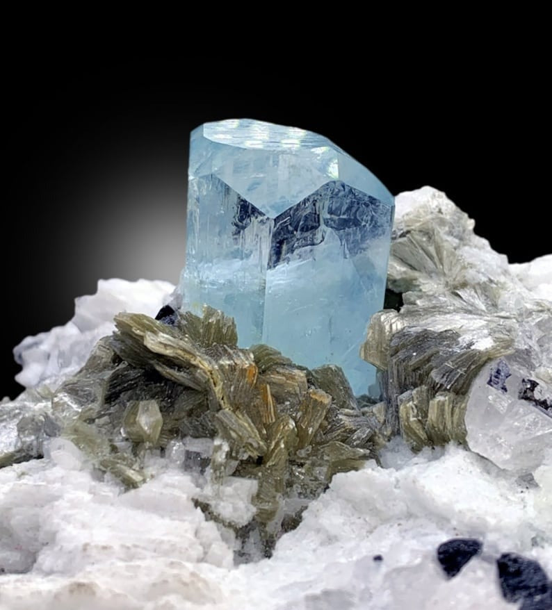 Natural Aquamarine Crystal With Mica Schorl and Feldspar Mineral Specimen From Skardu Pakistan - 1413 gram