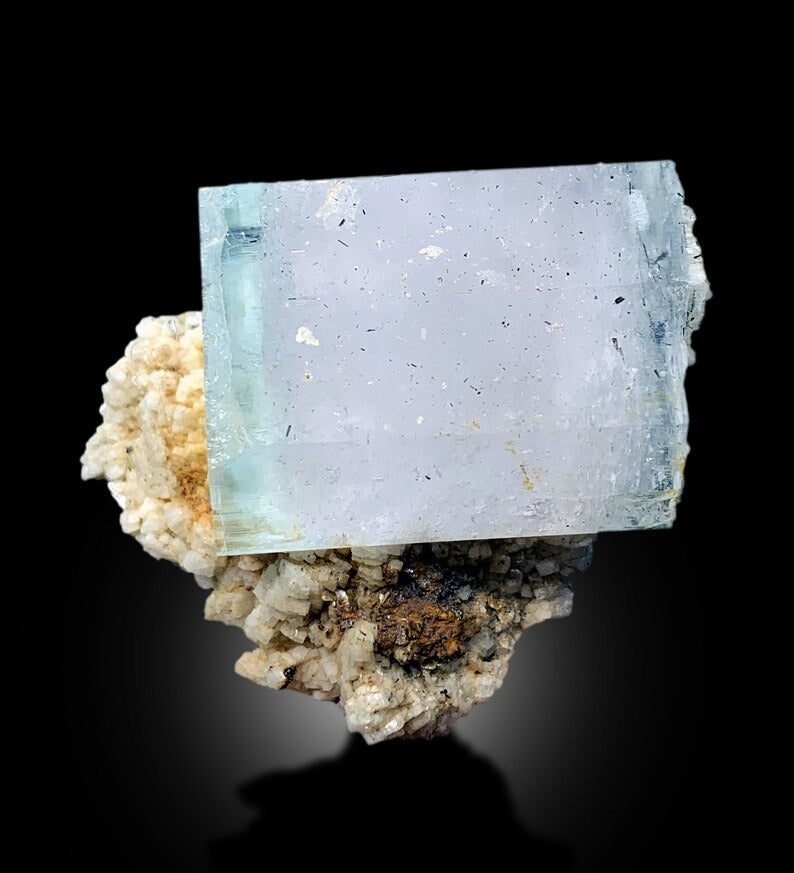 AquaMorganite, Morganite Var Aquamarine, AquaMorganite With Schorl and Feldspar From Skardu Pakistan - 85 gram