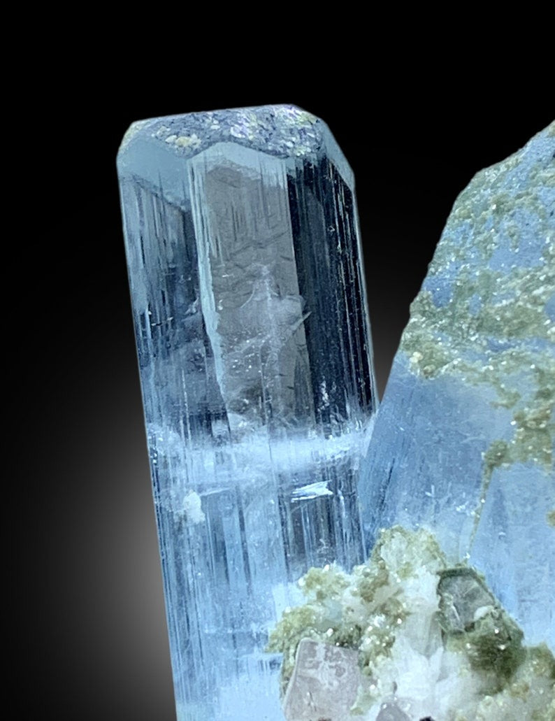 Natural Terminated Twinned Sky Blue Color Aquamarine Crystals with Schorl Tourmaline, Aquamarine from Shigar valley Skardu Pakistan - 47 g