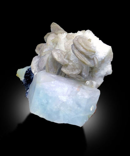 Beryl Aqua Morganite with Schorl and Lepidolite Specimen, 553 gram