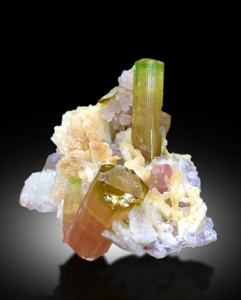 Natural Watermelon Tourmaline Crystals with Lepidolite and Albite, Tourmaline Specimen, Tourmaline from Paprok Afghanistan - 49 gram
