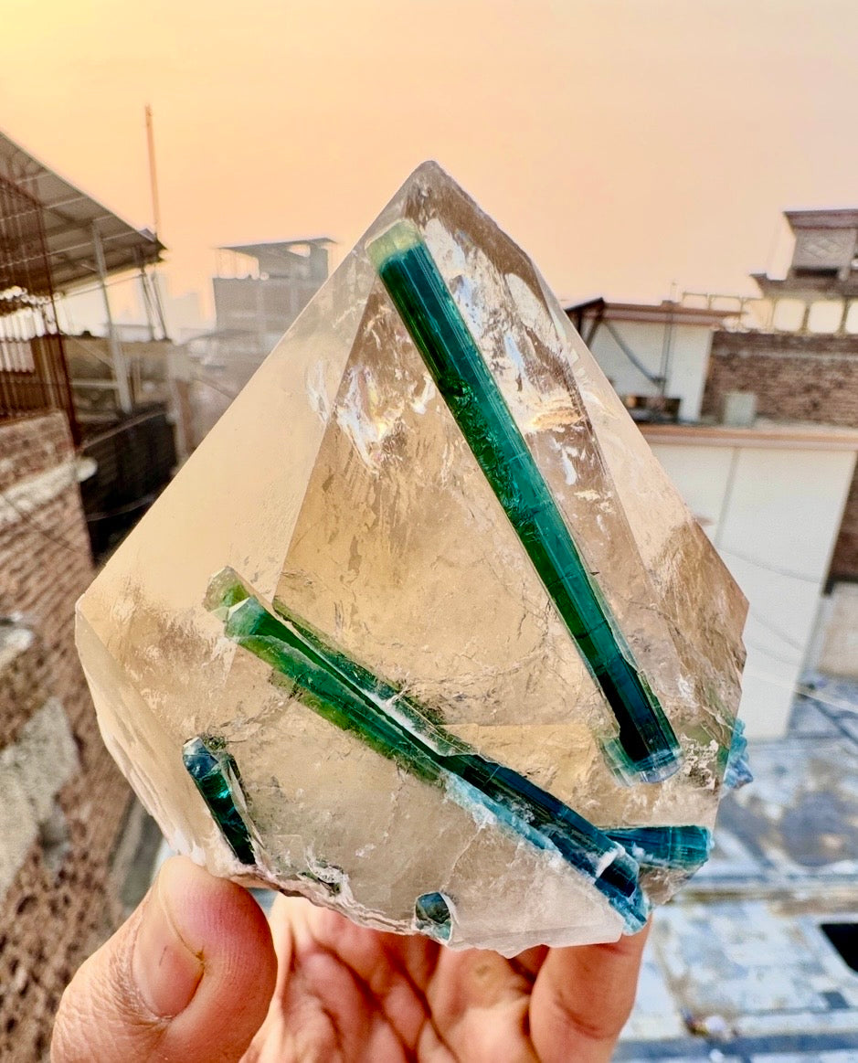 Indicolite Tourmaline on Smoky Quartz from Afghanistan, 677 gram