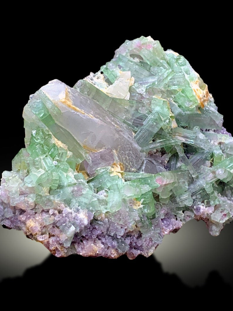 Natural Bicolor Tourmaline Cluster with Quartz and Lepidolite, Tourmaline Specimen, Raw Mineral, Tourmaline from Afghanistan - 823 gram