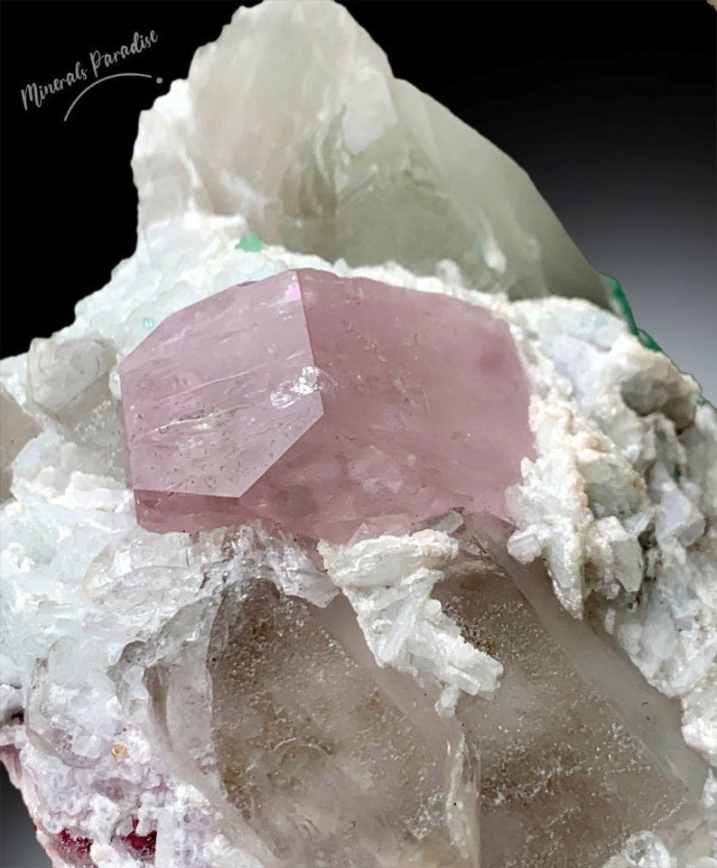 Pink Morganite Crystal with Tourmalines, Quartz and Albite, Morganite Specimen, Tourmaline Crystals from Afghanistan 342 gram